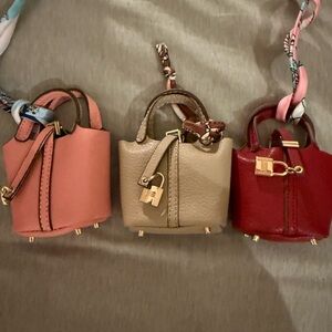 Chic Mini Designer Handbag Trio - Salmon Pink, Etoupe Tan & Maroon